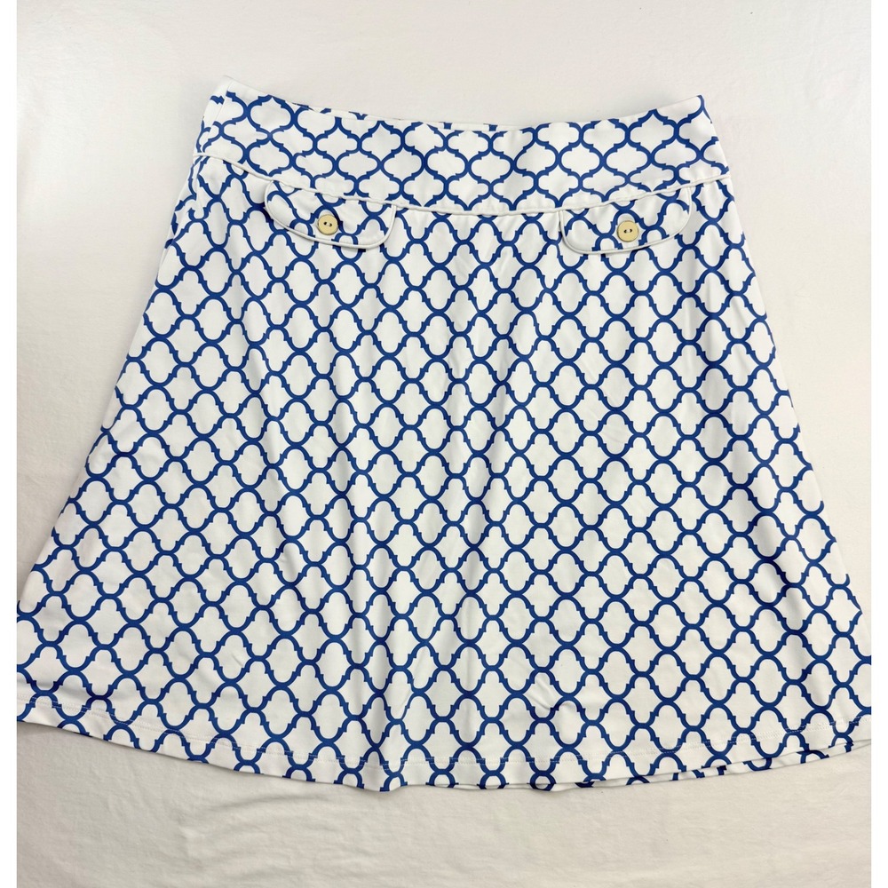 J.McLaughlin Womens Blue White Lattice Trellis A-Line Skirt Size 8 Side Zip